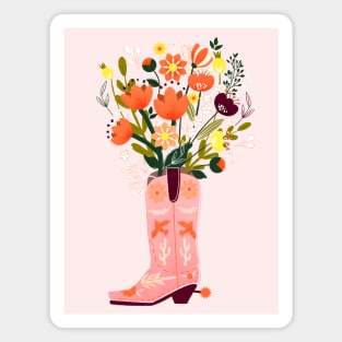 Pink Cowboy Boot and Wild Flower Bouquet Magnet